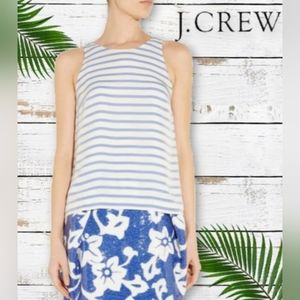 J. Crew White/Blue Horizontal Stripes Scoop Neck Sheer Tank Top Blouse